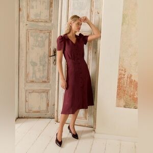 NWT Sauths Leila linen dress in Deep Burgundy size Small